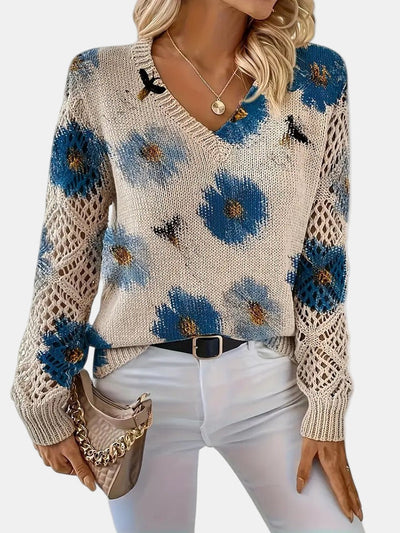 Amelie | Elegant Floral V-Neck Sweater