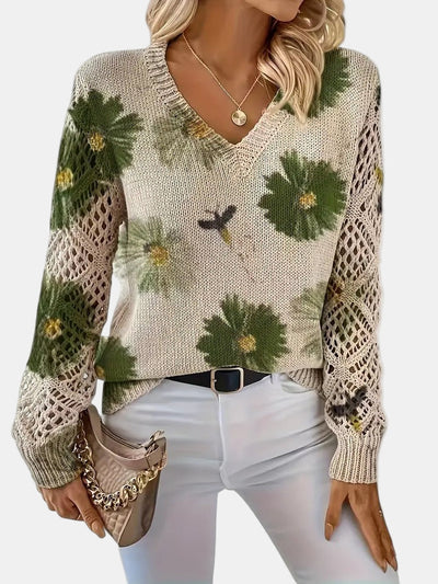 Amelie | Elegant Floral V-Neck Sweater